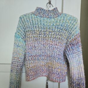 Aqua Womens Marled Cable Knit Crop Sweater Multi M